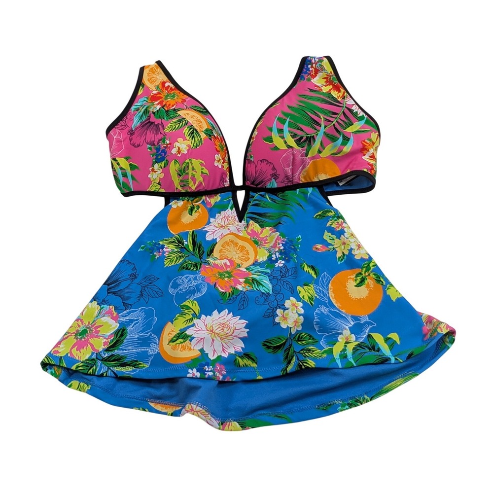 Bar III Womens Summer Spritz Swim Top L Multi Floral Tropical MBSZ24435